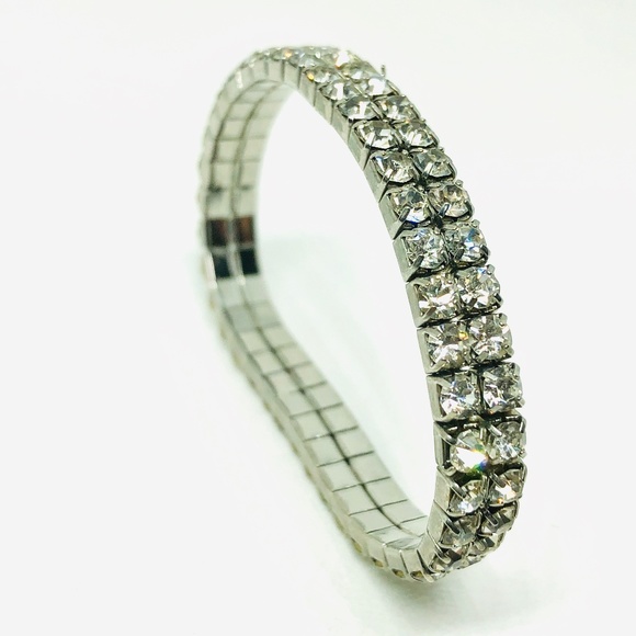 1928 JEWELRY SILVER-TONE CRYSTAL 2-ROW BRACELET - Picture 5 of 8